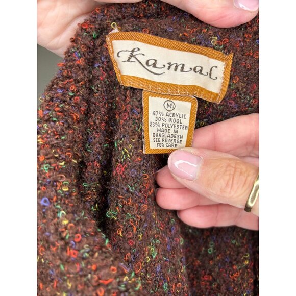KAMAL Wool Blend Cardigan Womens M Brown Colorful Collared - Picture 5 of 5